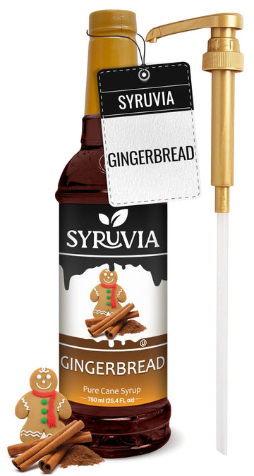 Syruvia Gingerbread Syrup - Gingerbread Coffee Syrup Flavor, 25.4 fl oz, Kosher, Gluten Free, Perfect for Coffee, Drinks, Soda, 