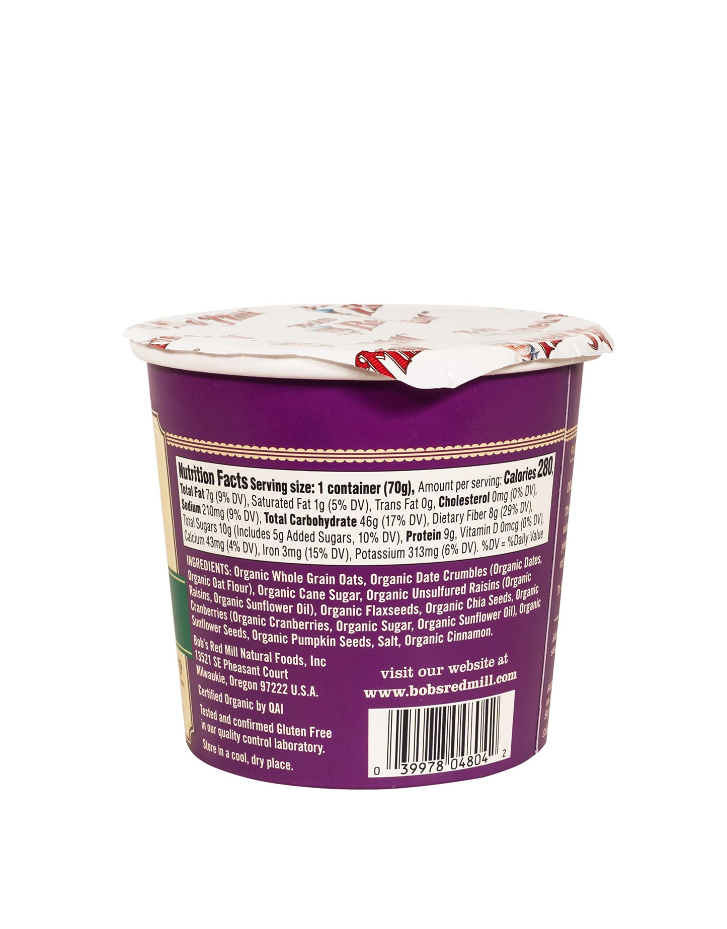 Bob'S Red Mill Organic Gluten Free Oatmeal Cup, Fruit & Seed, 2.47 Ounce (Pack Of 1), Non-Gmo, Whole Grain, Kosher