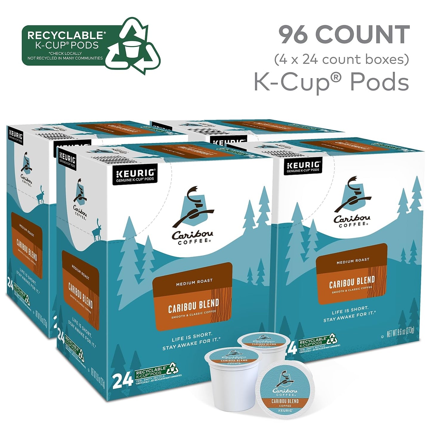 Caribou Coffee Caribou Blend, Single Serve Coffee K-Cup Pod, Medium Roast, 48-Count For Malt-Inspired
