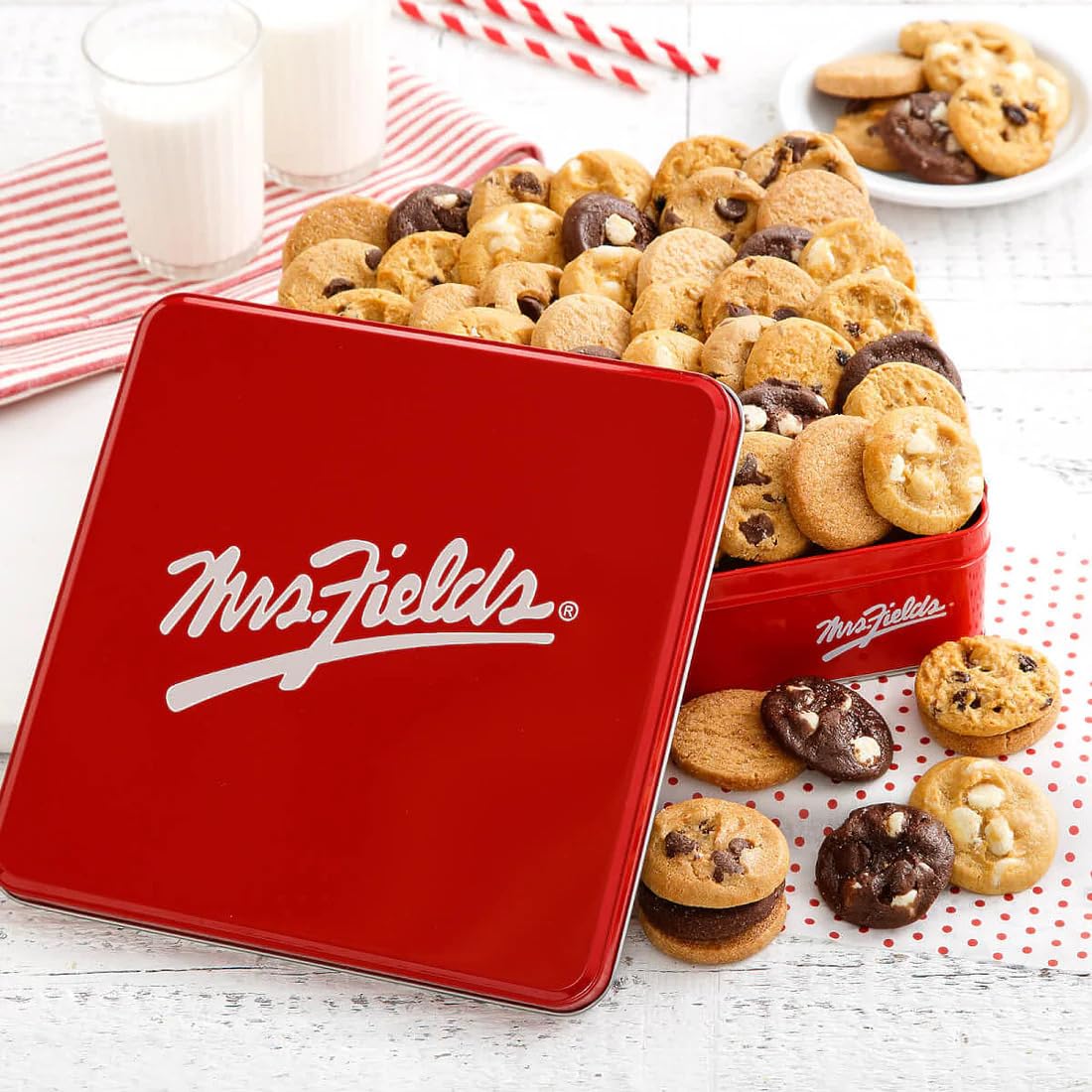 Mrs. Fields Nibblers Signature Cookie Tin - 60 Bite-Sized Cookies, Assorted Flavors - 60 Count