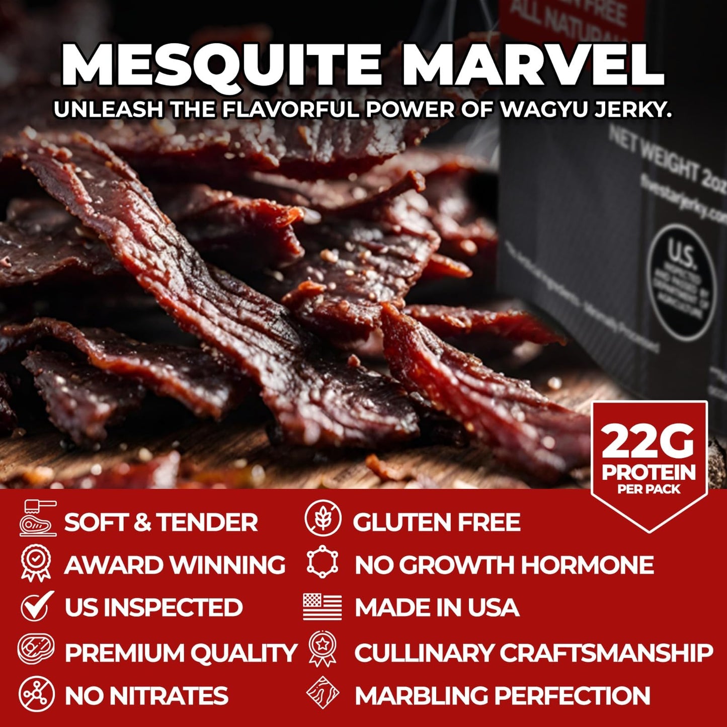 Five Star Jerky Wagyu Beef Jerky, Tender & Gluten-Free, 2 Oz Pack of 6
