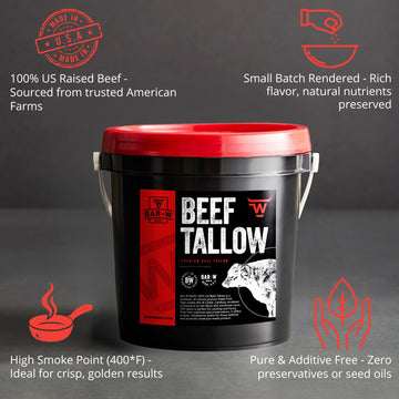 Bar-W Beef | 100% Beef Tallow | 115 oz | Cooking  Roasting  Baking and Frying | enhanced Tallow from USA Farm Raised Cattle | Pure Tallow with High Smoke Point | Gallon Size Pail