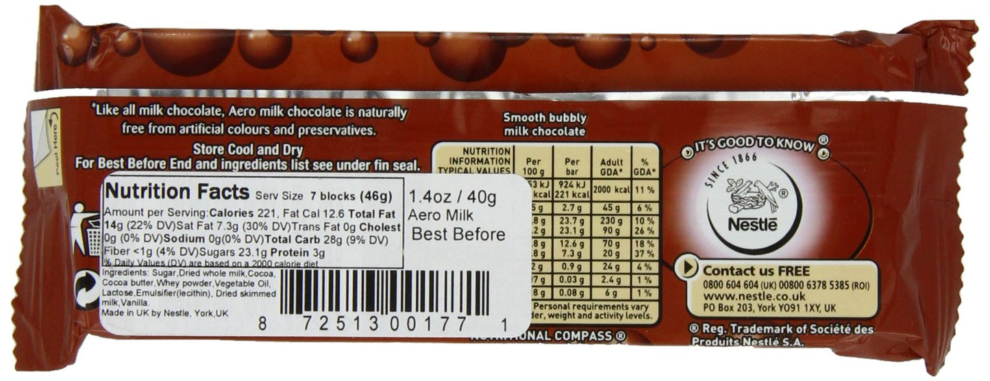 Nestle Aero Milk Chocolate Bar, (27 G) 1.4 Ounce (Pack Of 12)