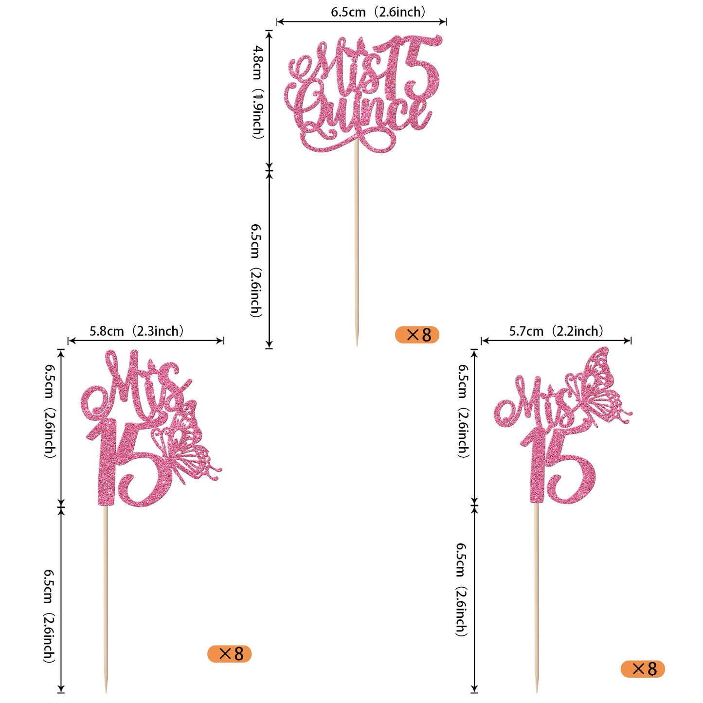 Rssta i Cupcake Toppers 24 Pack, Deep Pink, Mis Quince 15 Años Birthday Decorations