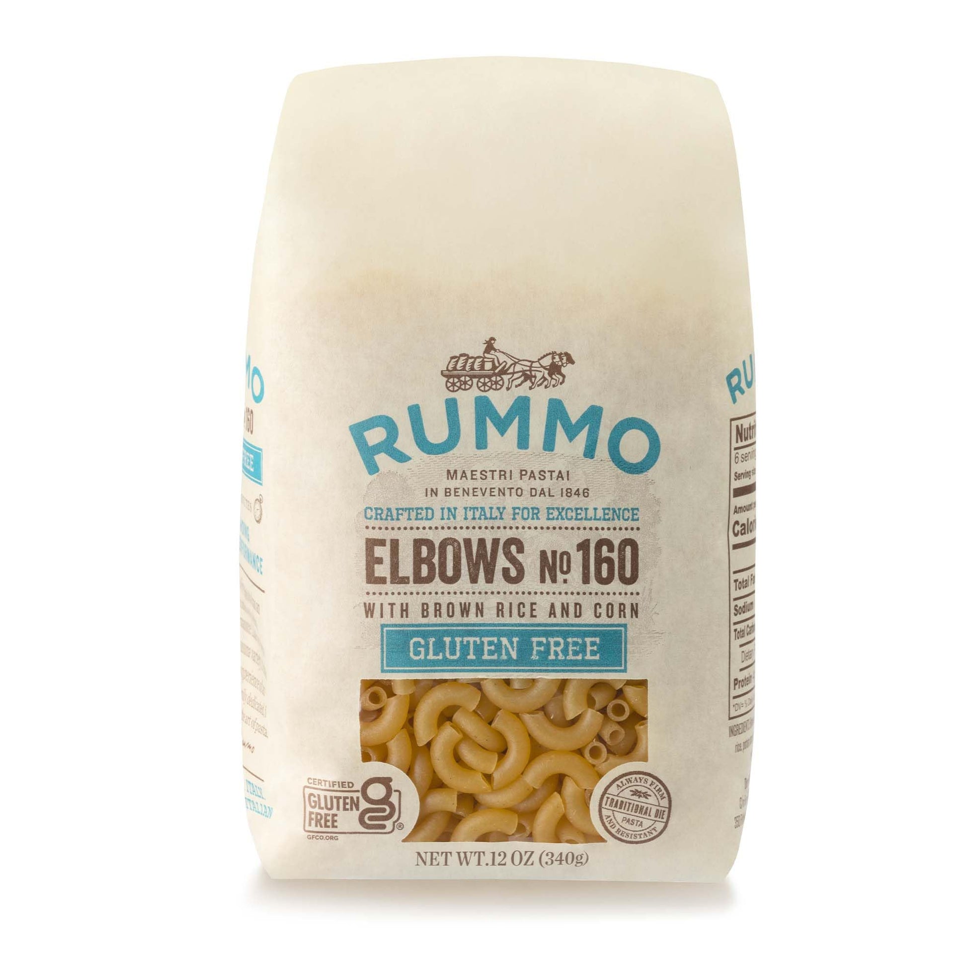 Rummo Gluten Free Elbows Pasta N.160 - Elbow Macaroni Noodles, Made with Brown Rice & Corn, Whole Wheat Pasta, GF Pasta Noodles-
