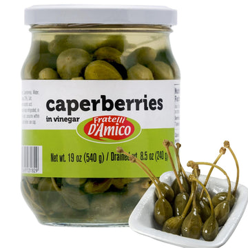 Caperberries, Premium Qulaity, First Selection, Pickled, Capers, Family Size, 19Oz (540G), Non-Gmo, Fratelli D'Amico, Product Of