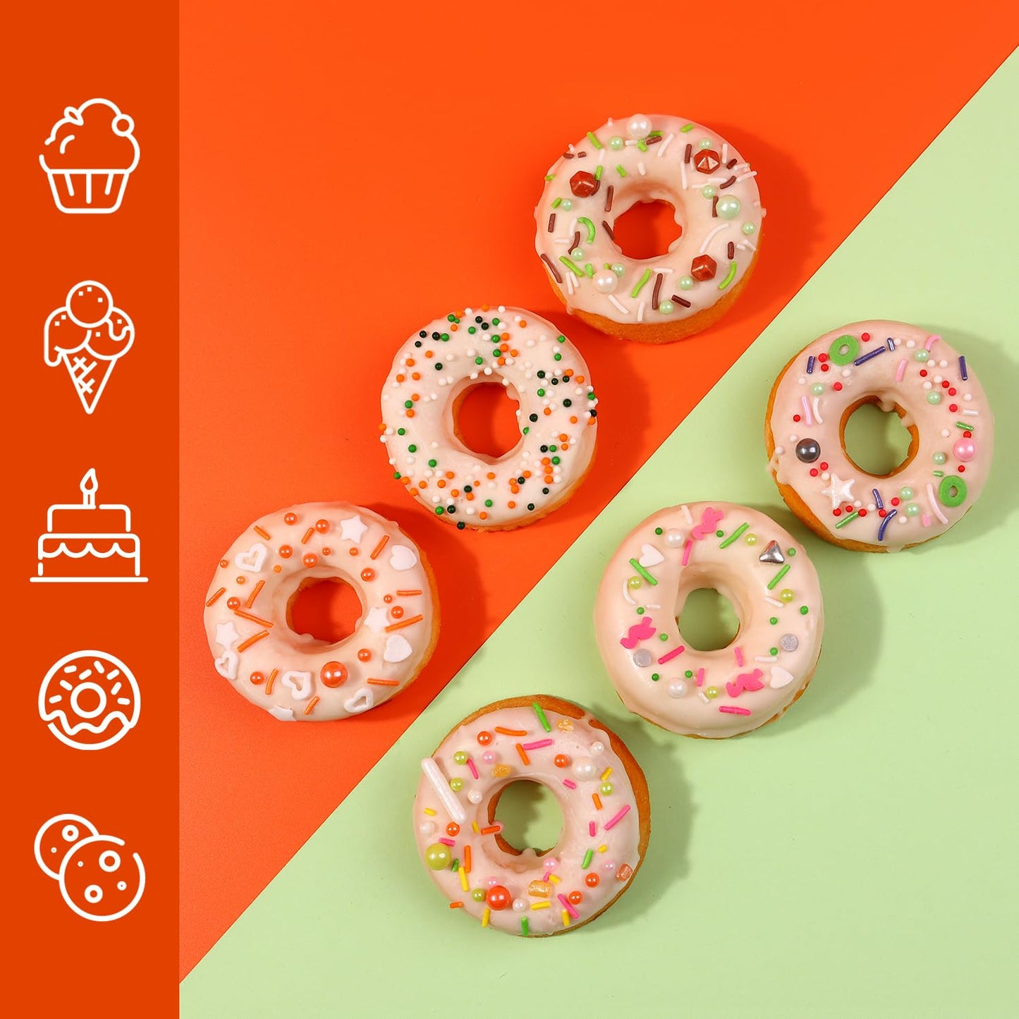 Easter Sprinkles For Cake Decorating, Cupcake, Cookies, Ice Cream Topper, 6 Packs Orange Sprinkles Green Sugar Pearls Candy, Six