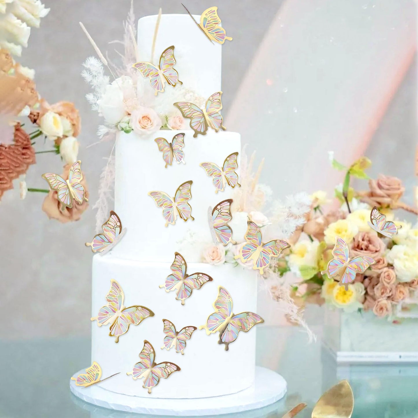 Ercadio 30 Pack 3D Butterfly Cake Toppers - Gold, Mix Sizes, Waterproof, Arts, Cupcake Picks For Baby Shower, Birthday, Wedding,