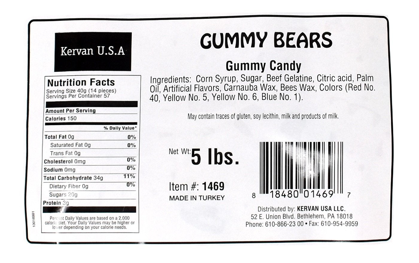 Kervan Gummy Bears - Assorted Fruity Soft Candy 5 lbs - Red - Bulk Snacks for Kids and Parties - Model 1469