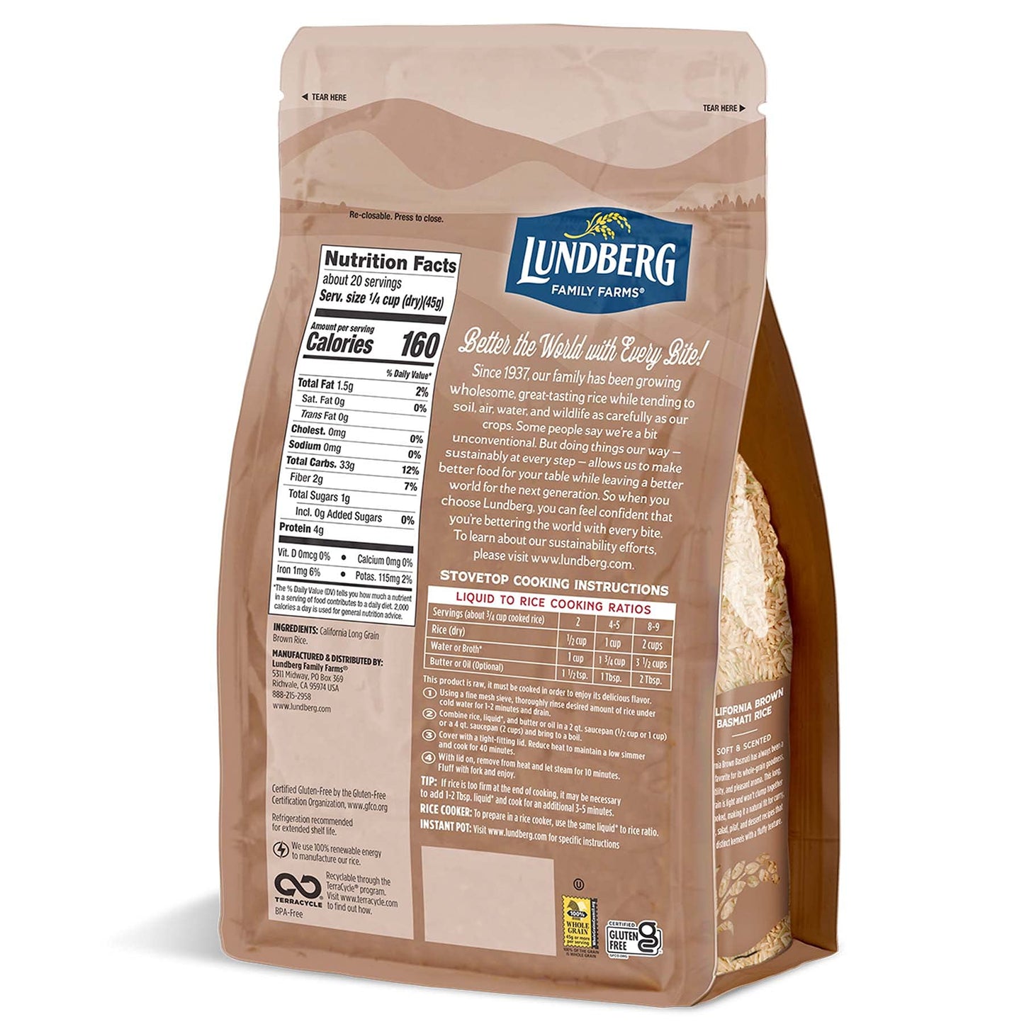 Lundberg Family Farms - California Brown Basmati Rice, Pleasant Aroma, Wont Clump When Cooked, 100% Whole Grain, High Fiber, Pa