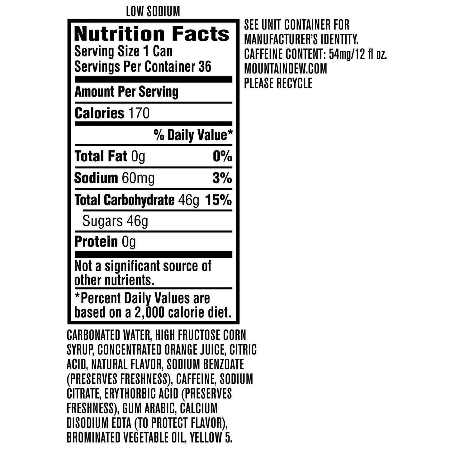 Mountain Dew 12 Oz. Cans, 36 Ct. A1