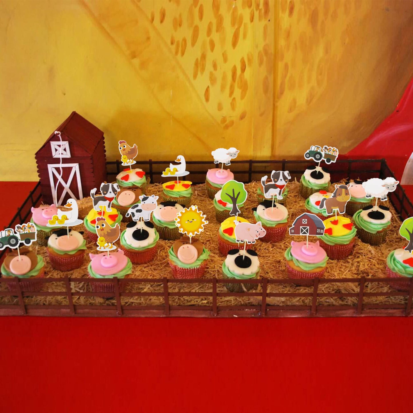 Gyufise 55Pcs Farm Animals Cupcake Toppers Chicken Sheep Pig Horse Cow Dog Cupcake Picks Barn Animals Baby Shower Kids Birthday