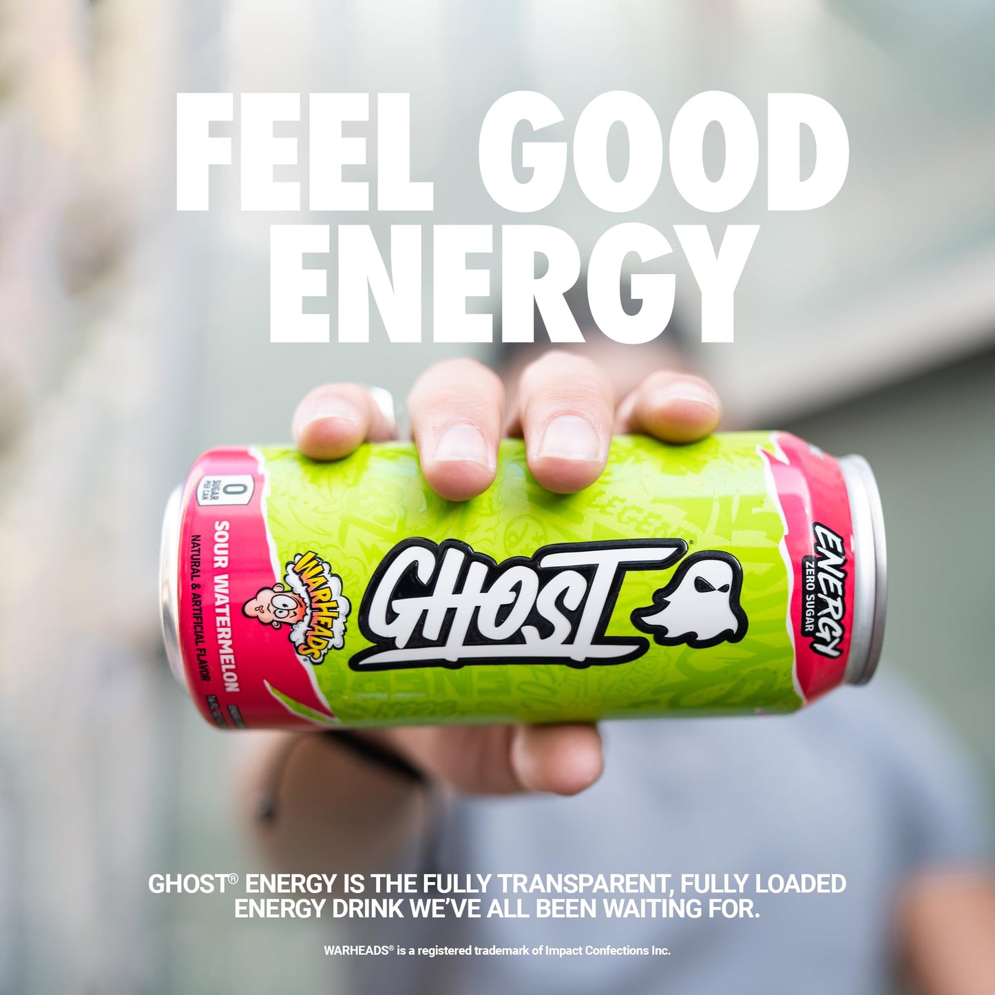 GHOST Energy Drink - 12-Pack, Warheads Sour Watermelon, 16oz - Vegan, Gluten-Free, 200mg Caffeine