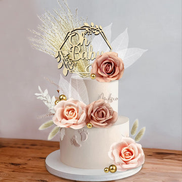 26 Pcs Boho Wood Oh Baby Cake Topper Flowers Balls Cake Topper Decorations Baby Shower Decorations For Boho Baby Shower Newborn