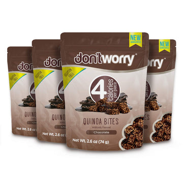 Don t Worry Chocolate Quinoa Bites - Low Calorie Snacks, Only 4 Calories per Piece, Healthy Granola Mini Bars, Low Carb Quinoa 
