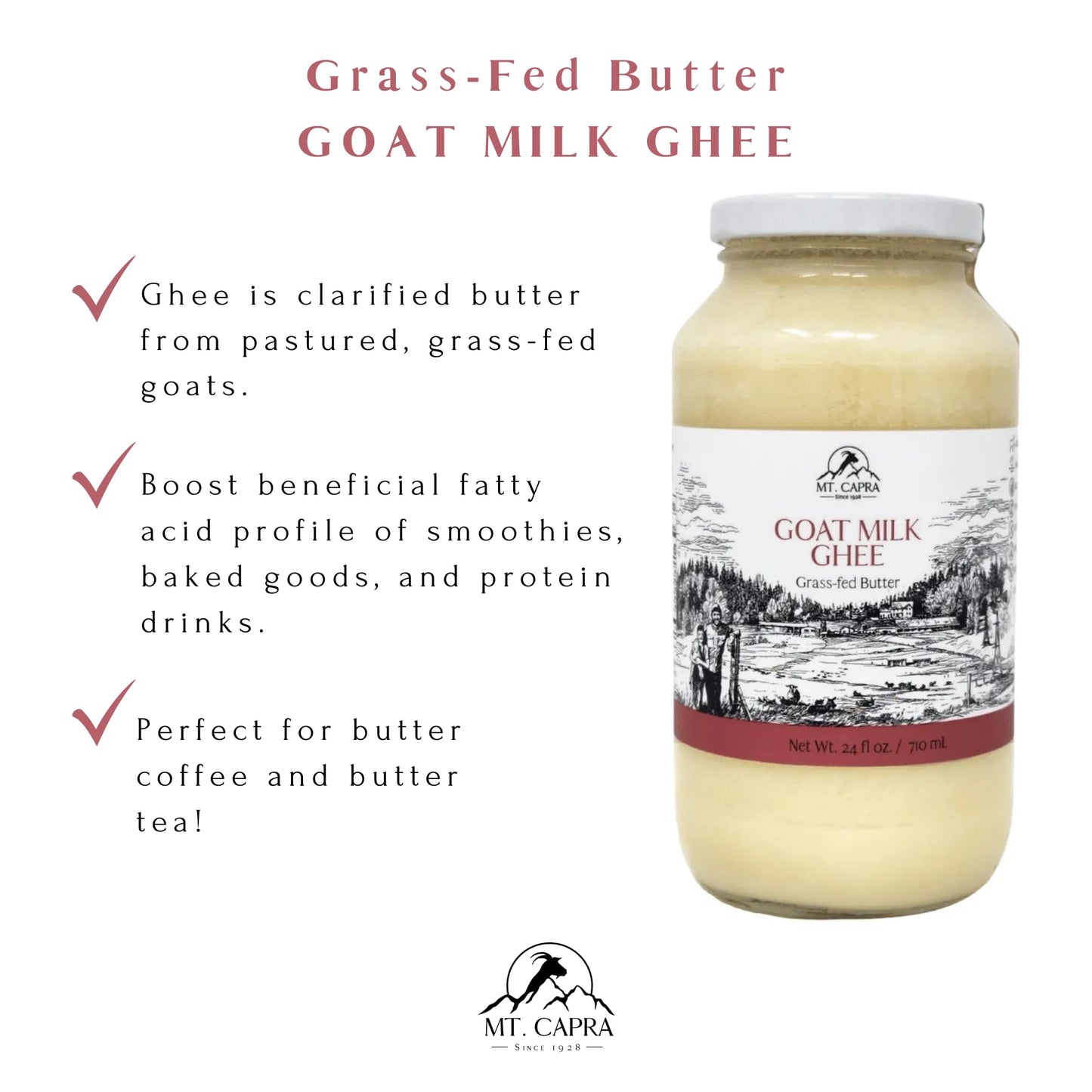 Mt. Capra Goat Milk Ghee | Grass-Fed Clarified Butter High in MCT Oil Perfect for Bulletproof Coffee, Keto, Paleo, and Whole 30