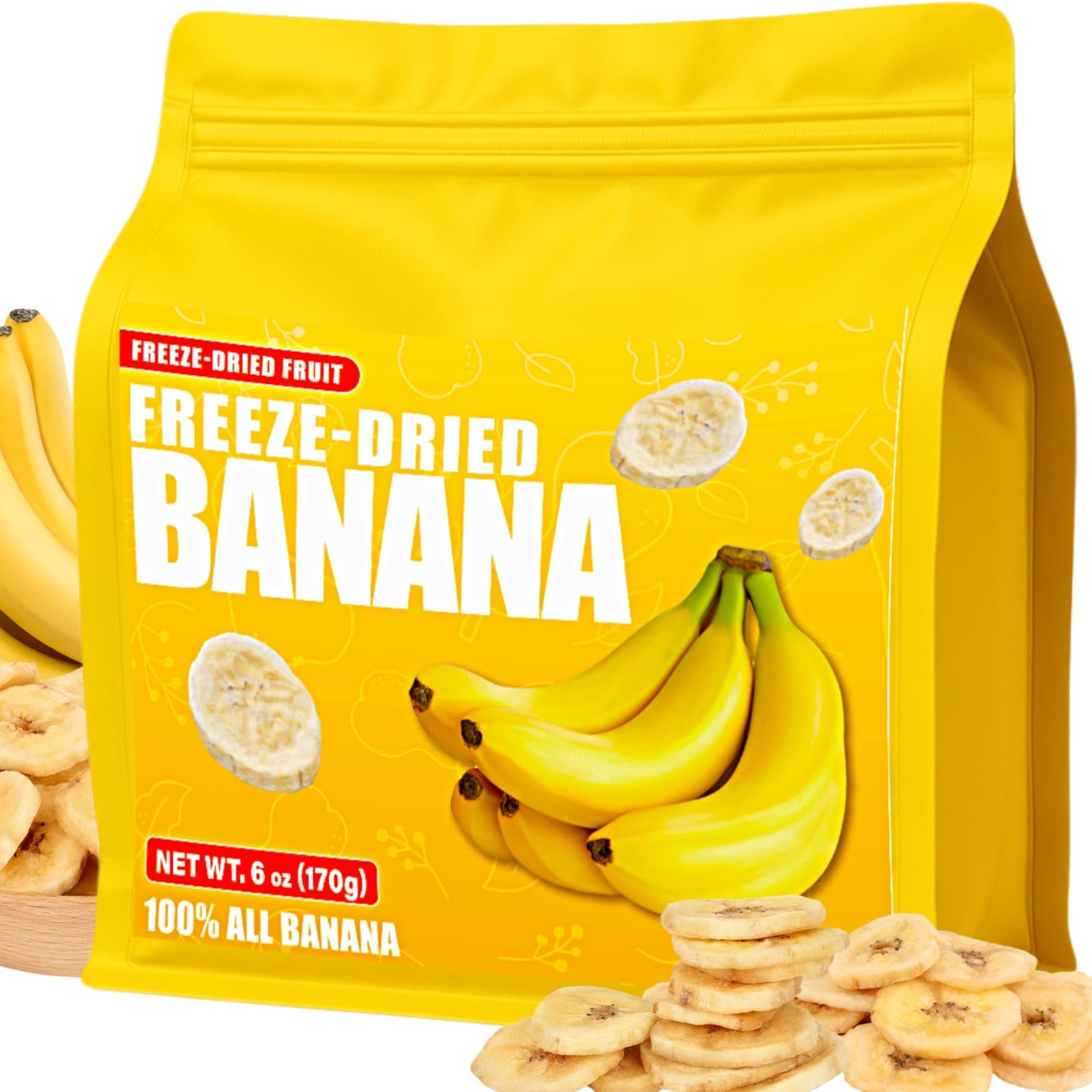Freeze Dried Bananas 6oz - Crispy Banana Chips, Lightly Sweetened Fruit Snack - Resealable Bag for Smoothies, Yogurt, Cereal & B