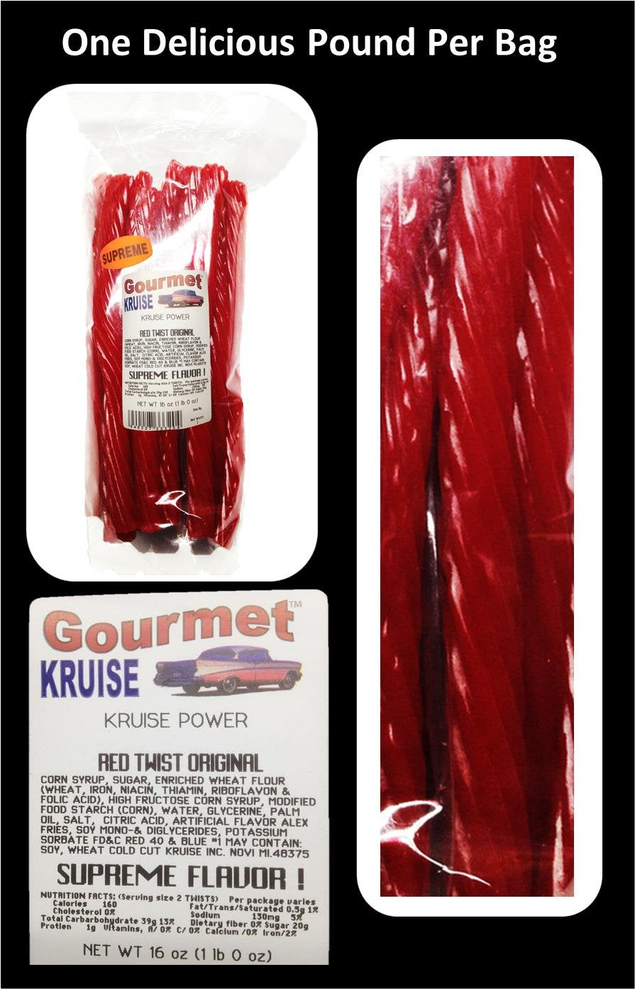 Red Licorice Original Twist 2-1Lb Bags (1) Black Twist Licorice Original 1Lb (Net Wt 48 Oz) Gourmet Kruise Signature Gifts