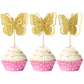 Gyufise 24 Pack 3D Butterfly Cupcake Toppers Assembled Double Layers Gold Glitter Butterfly Cupcake Picks Decorations For Baby S