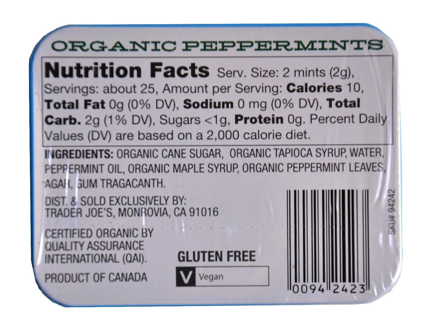 TJ's Organic Peppermints, 1.41 oz Tin (Pack of 4) - Gluten Free, Vegan Mints for Fresh Breath and Enjoyment