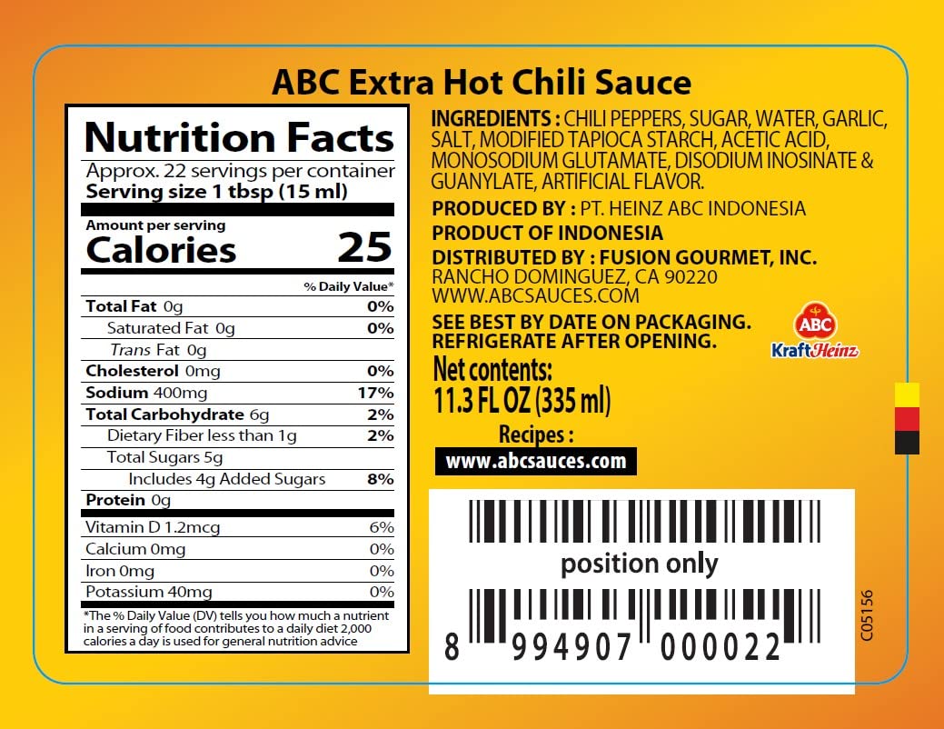 ABC Extra Hot Chili Sauce, Spicy Hot Sauce, Sambal Chili, Stir Dipping BBQ, Indonesian ABC Sauce, 11.3oz / 335ml (Pack of 2)