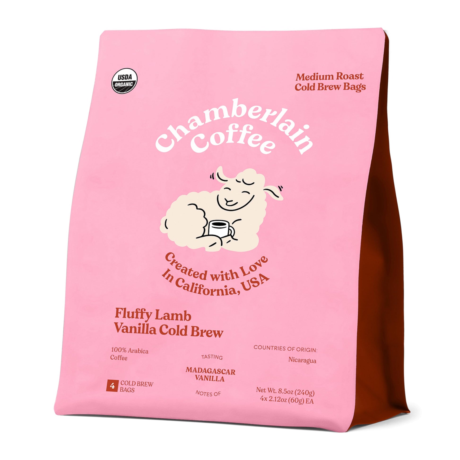 Chamberlain Coffee Fluffy Lamb Vanilla Cold Brew Bags - XL Cold Brew Bags - Premeasured, Ready to Brew, Cold Brew Coffee Packs -
