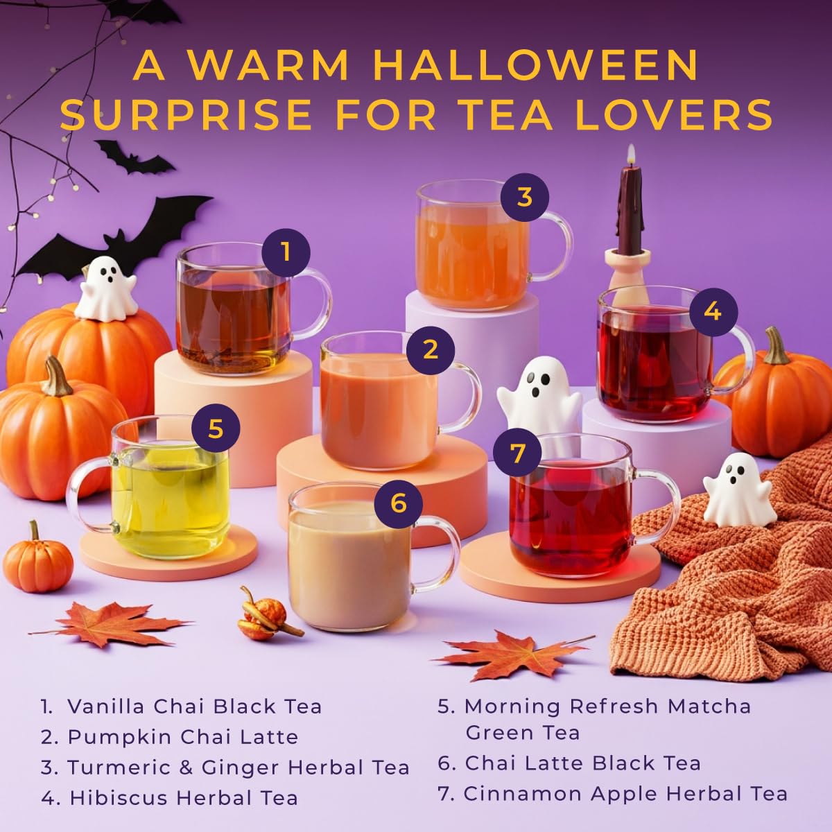 Gya Tea Co Halloween Tea Pod Collection Gift Set (16 Count) - Different Flavors Assorted Variety Pack