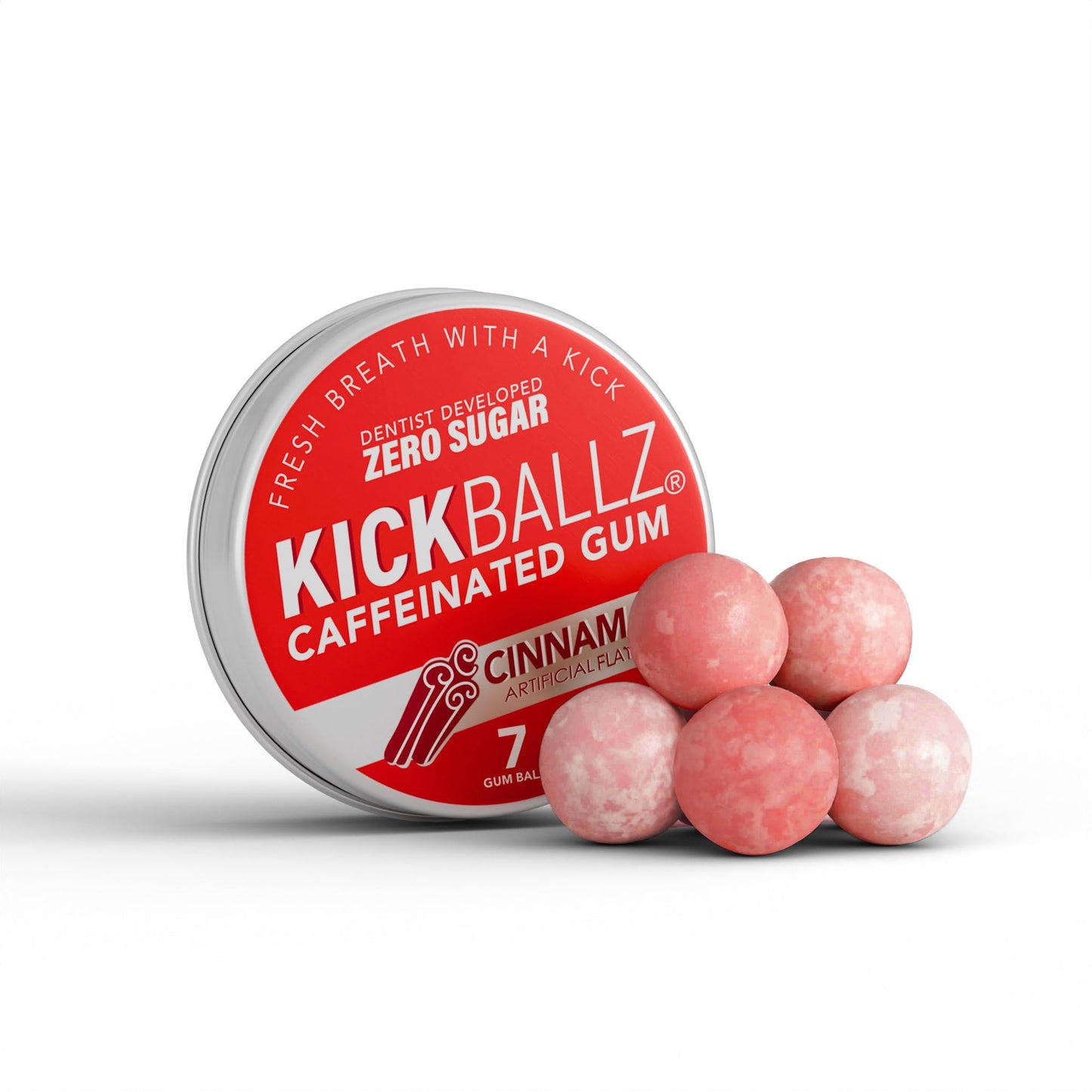 KickBallz Cinnamon Caffeinated Energy Gum, Sugar-Free, 110mg Caffeine per Piece, 21 Count, Red