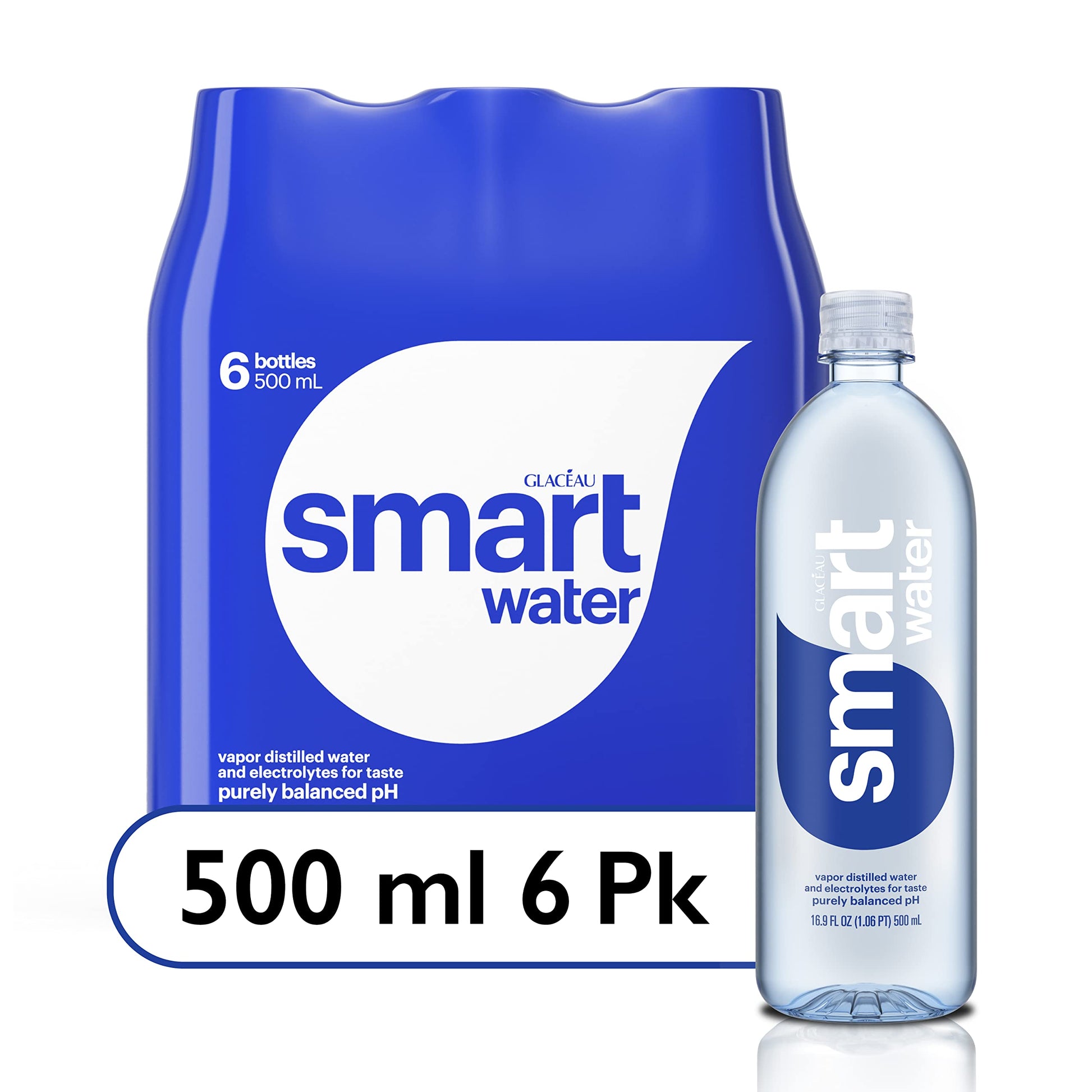 smartwater Vapor Distilled Water, 16.9 Fl Oz, Pack of 6, Model 786162103697