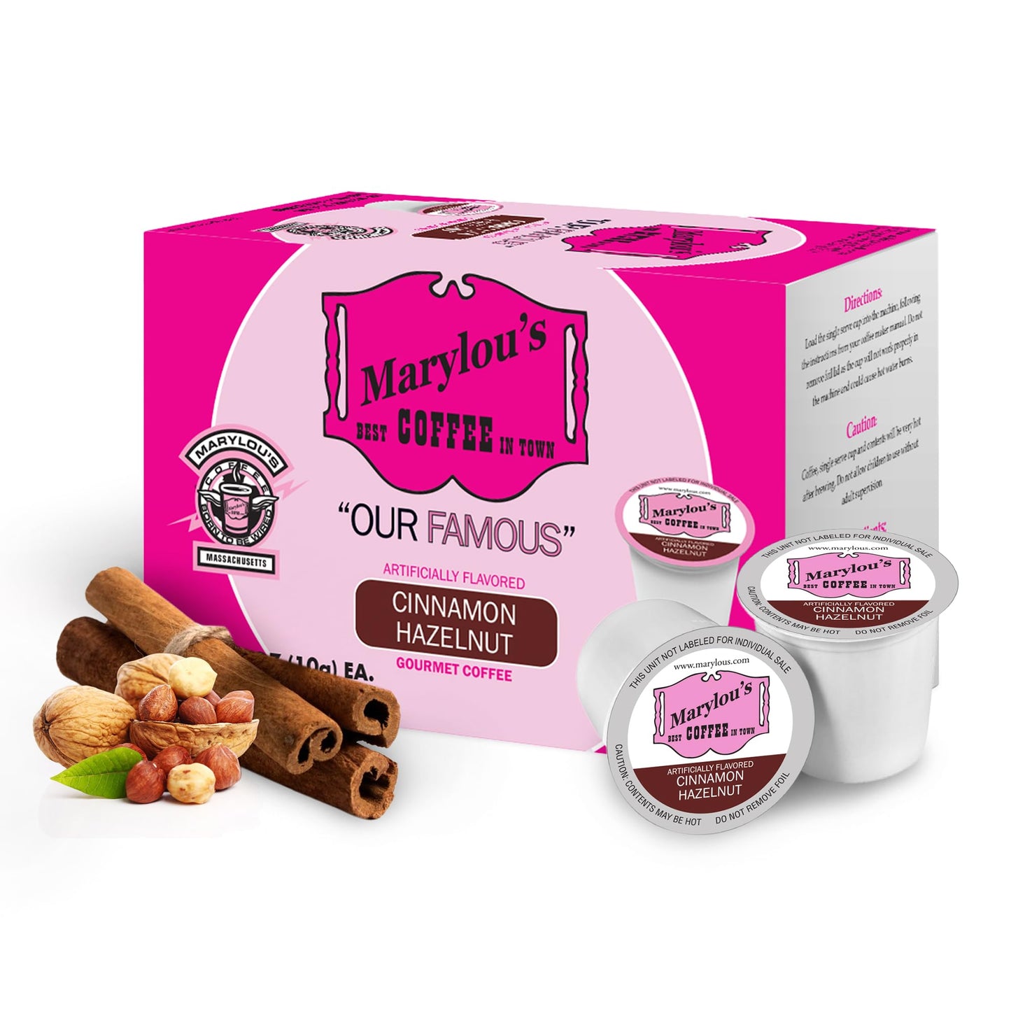 Marylous Cinnamon Hazelnut Coffee - Medium Roast, 72 Single Serve Cups for Keurig