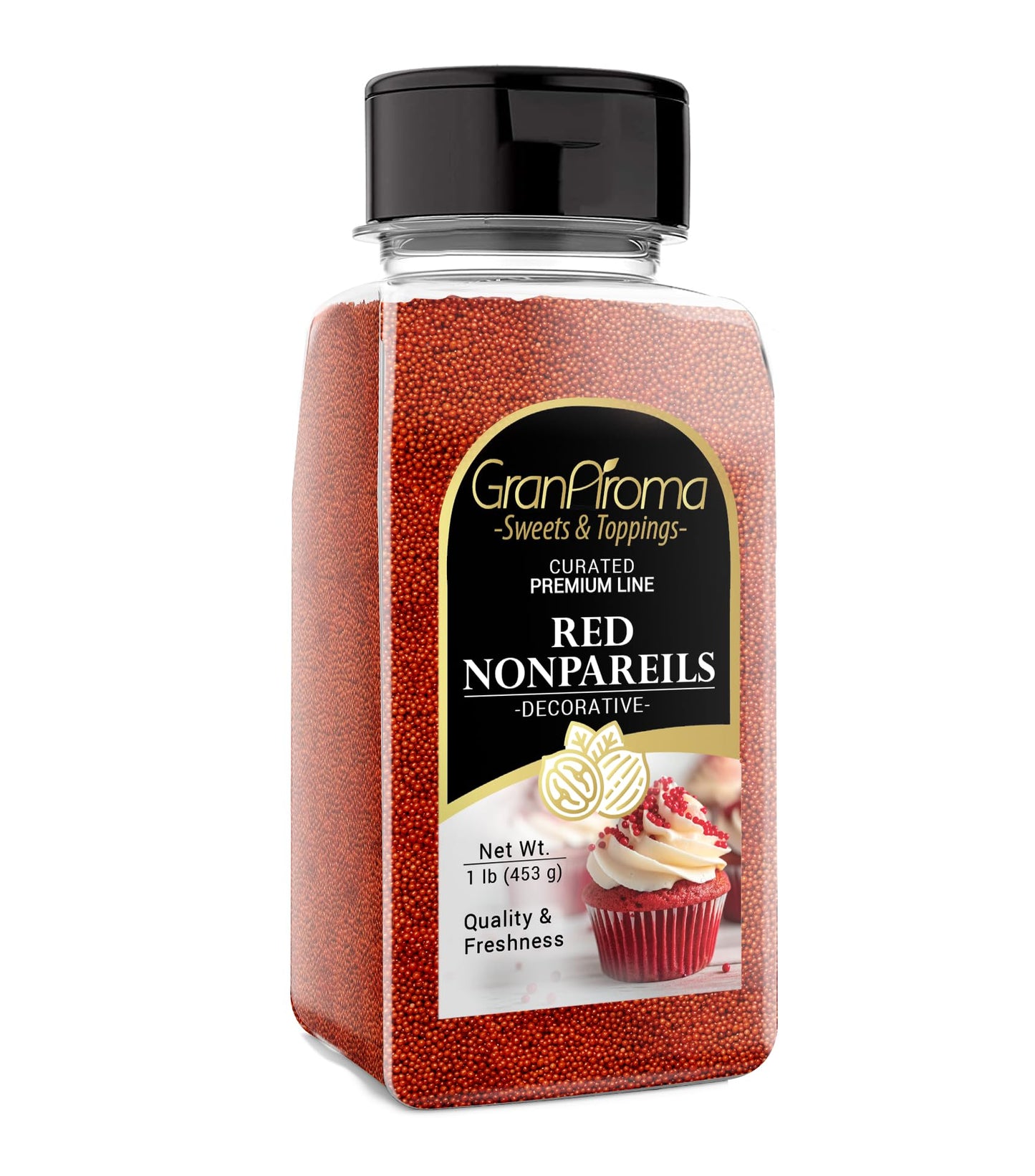 GranAroma Red Nonpareils, 1 lb, Decorative Sprinkles, Cakes & Cookies, Bakery Staple