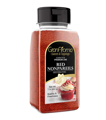 GranAroma Red Nonpareils, 1 lb, Decorative Sprinkles, Cakes & Cookies, Bakery Staple