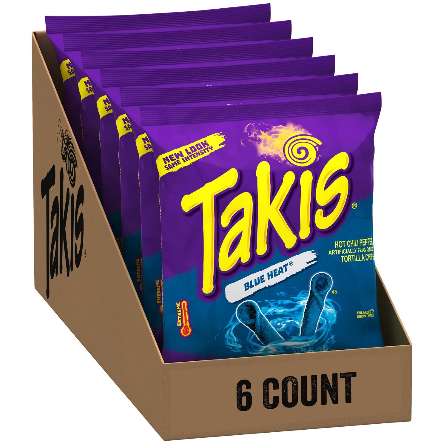 Takis Blue Heat Rolled Tortilla Chips, Hot Chili Pepper Flavor, 6 Count, 4 Ounces Each, Net Weight 24 Ounces