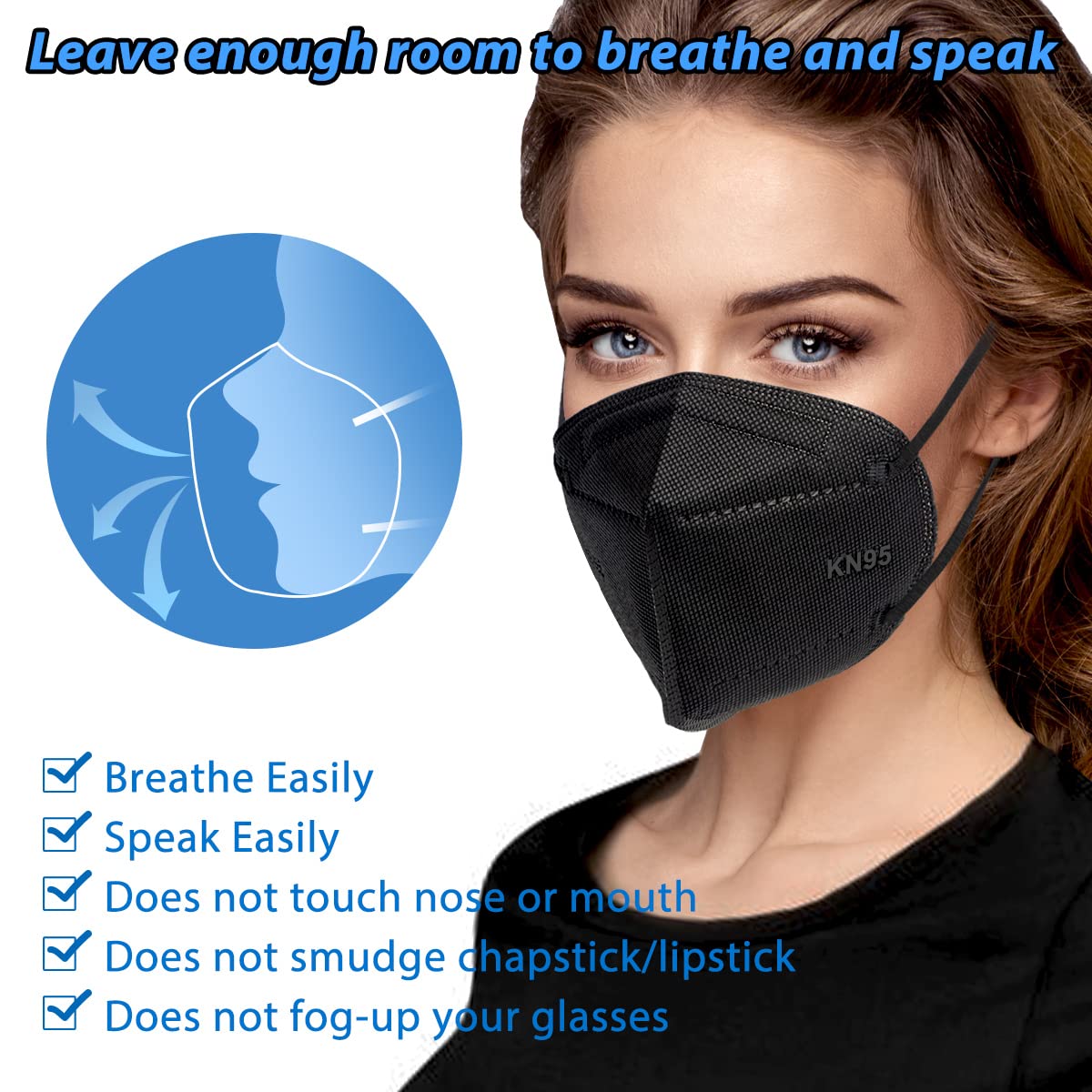 Okiaas 25 Pack Kn95 Face Mask, 5-Layer Masks Disposable Kn95 Black,Face Protection Against Pm2.5, Dust, Pollen And Haze, For Wom