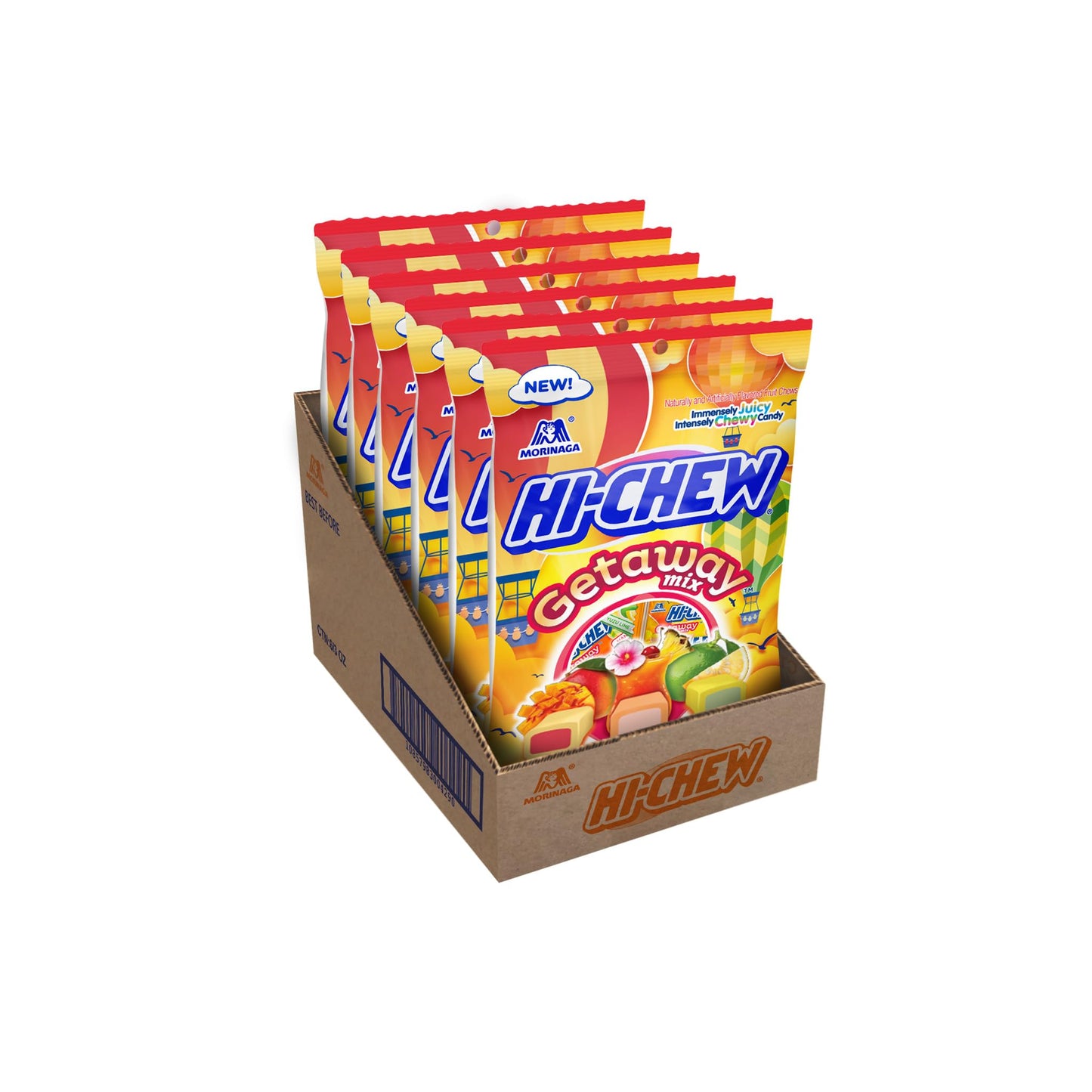 HI-CHEW Getaway Mix, Pack of 6 Bags, 3oz each - Mango Chamoy, Mai Tai, Yuzu Lime - Unique Fun Soft & Chewy Taffy Candy - Immense