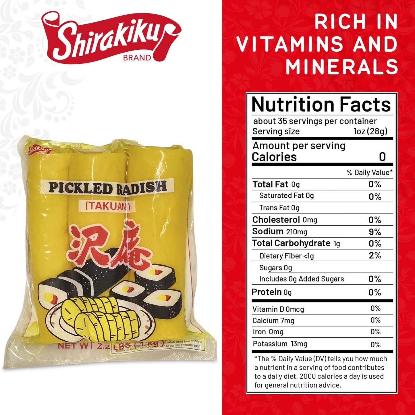 Shirakiku Pickled Radish Takuwan | Japanese Pickle | 2.2 Pound Pack