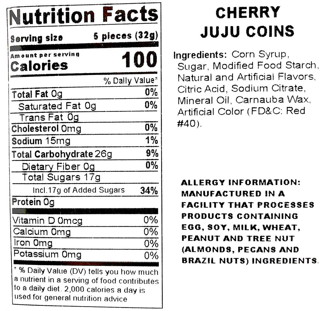 Sweetgourmet Cherry Juju Coins | Bulk Unwrapped Soft Candy | 3 Pounds