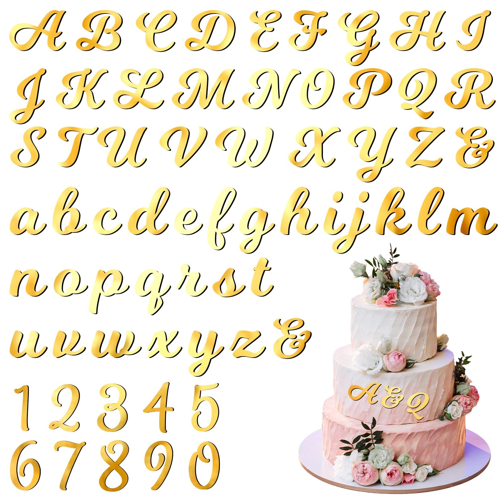 Jspupifip 64 Pcs Acrylic Cake Alphabet Numbers Topper, Mirror Number 0-9 And Alphabet A-Z Personalized Cake Picks Decor Annivers