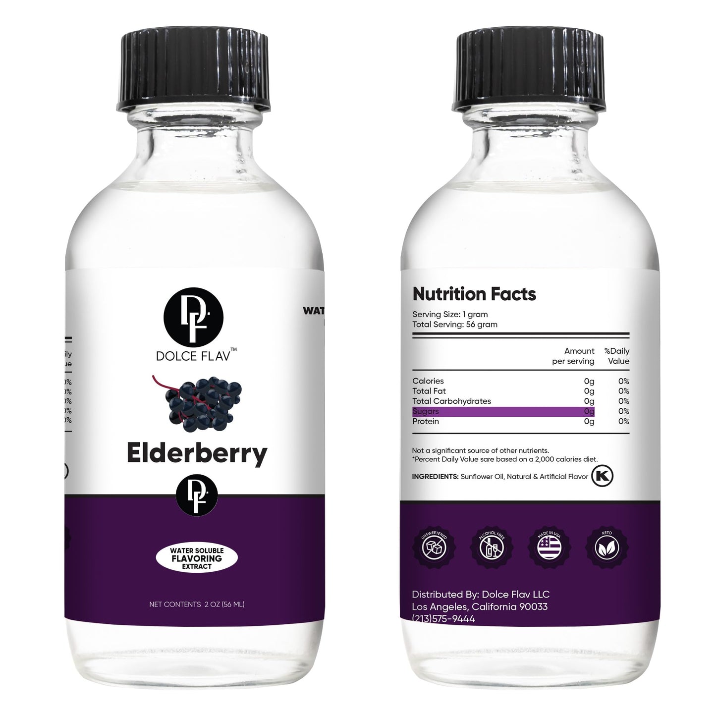 Dolce Flav Elderberry Extract - 2 Ounce Water-Soluble Multipurpose Flavoring Ideal for Baked Goods, Beverages, Coffee, Desserts