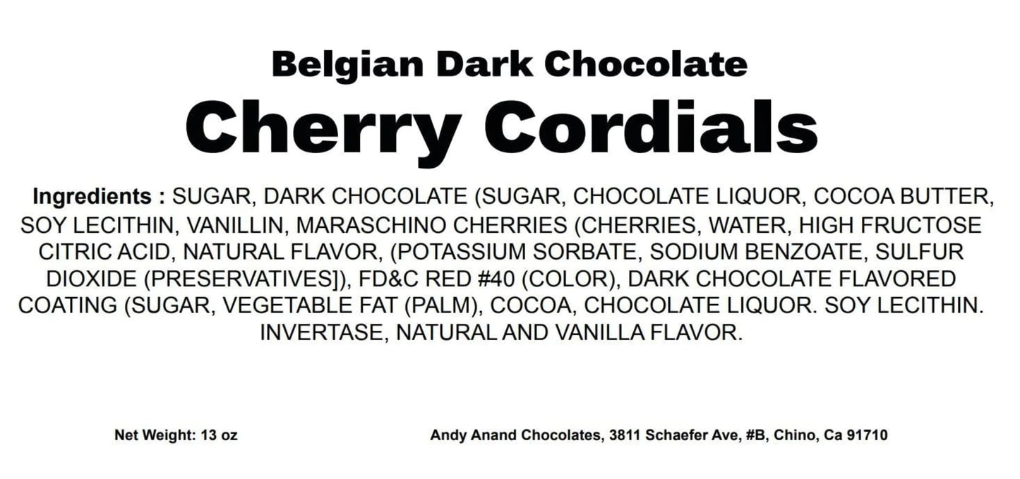 Andy Anand Vegan Belgian Dark Chocolate Cherry Cordials | Luxurious Gift Box | Indulgent, Decadent, Amazingly Delicious | Whole