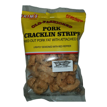 BRIMS OLD-FASHIONED LIGHTLY SEASONED WITH RED PEPPER PORK CRACKLIN STRIPS 3oz/ 4pk