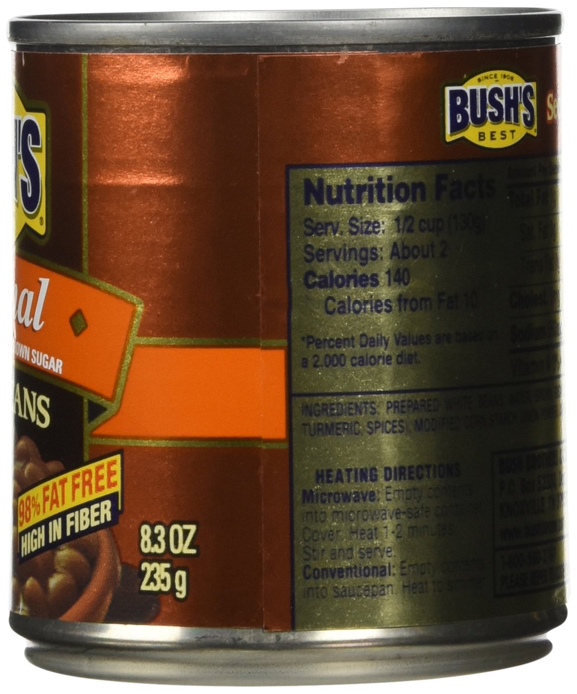 Bush's Best Baked Beans Original Seasoned with Bacon & Brown Sugar 8.3 OZ (Pack of 6)