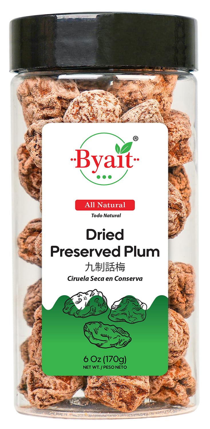 Byait Dried Preserved Plum 6 Oz, Approx. 38 pieces, ?? Hua Mei, Salted & Sour Plums, Li Hing Mui Candy, Sweet & Salty Snack, Sou