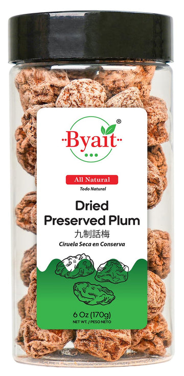Byait Dried Preserved Plum 6 Oz, Approx. 38 pieces, ?? Hua Mei, Salted & Sour Plums, Li Hing Mui Candy, Sweet & Salty Snack, Sou