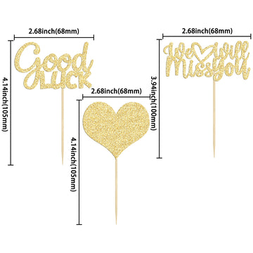 Gyufise 36Pcs Gold Glitter We Will Miss You Cupcake Toppers With Love Glitter Good Luck Cupcake Picks Going Away Farewell Retire