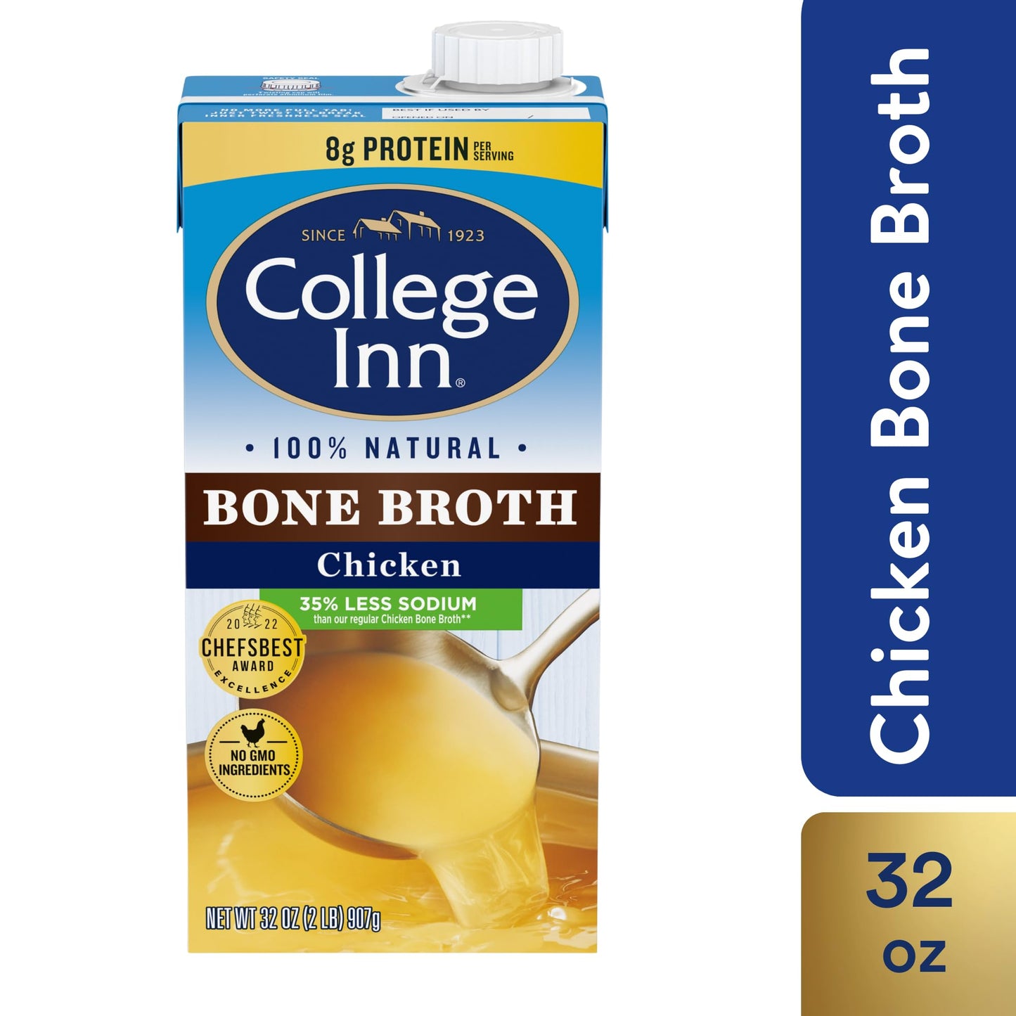 College Inn Chicken Bone Broth, Reduced Sodium, 32 Fl Oz, Pack of 12