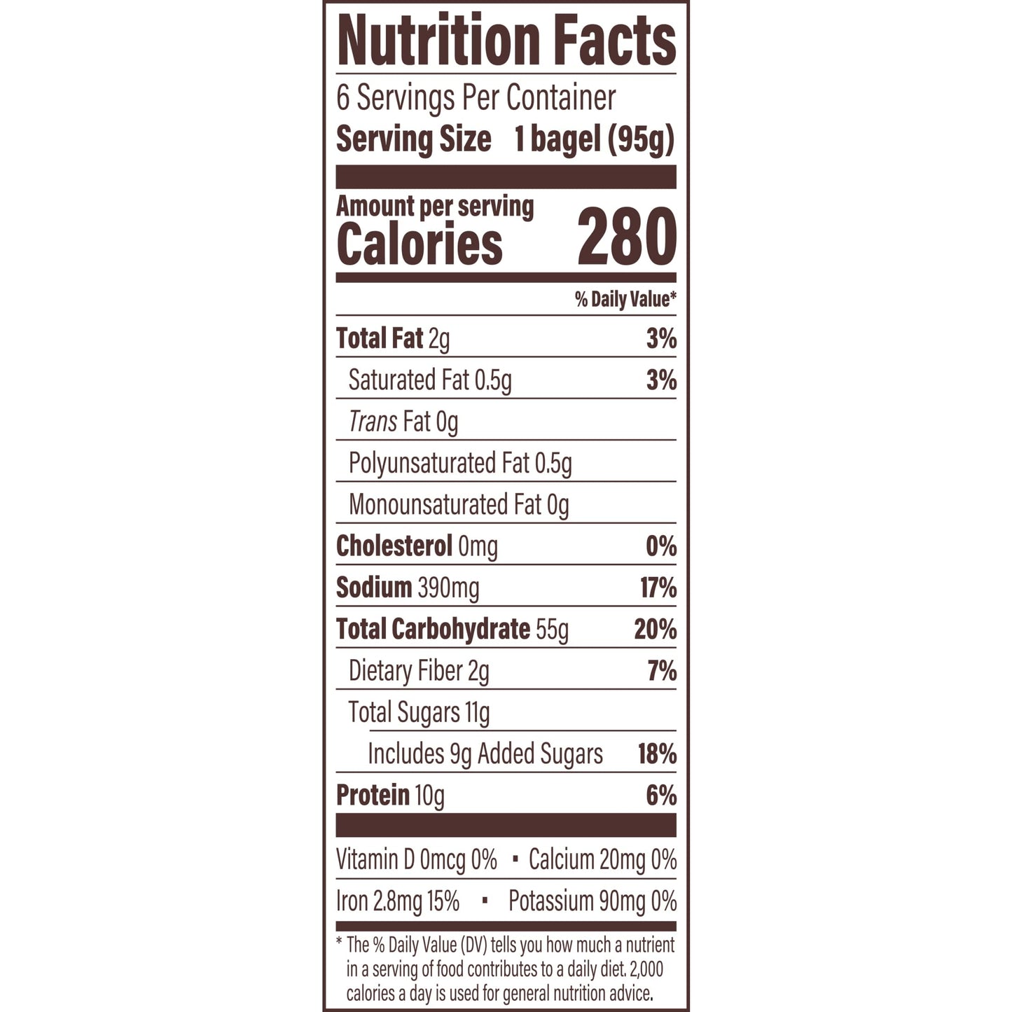 Thomas Cinnamon Swirl Bagels  6 count  (3.33 oz each)  10g Protein  Kosher Cinnamon Bagels  20 oz Bag