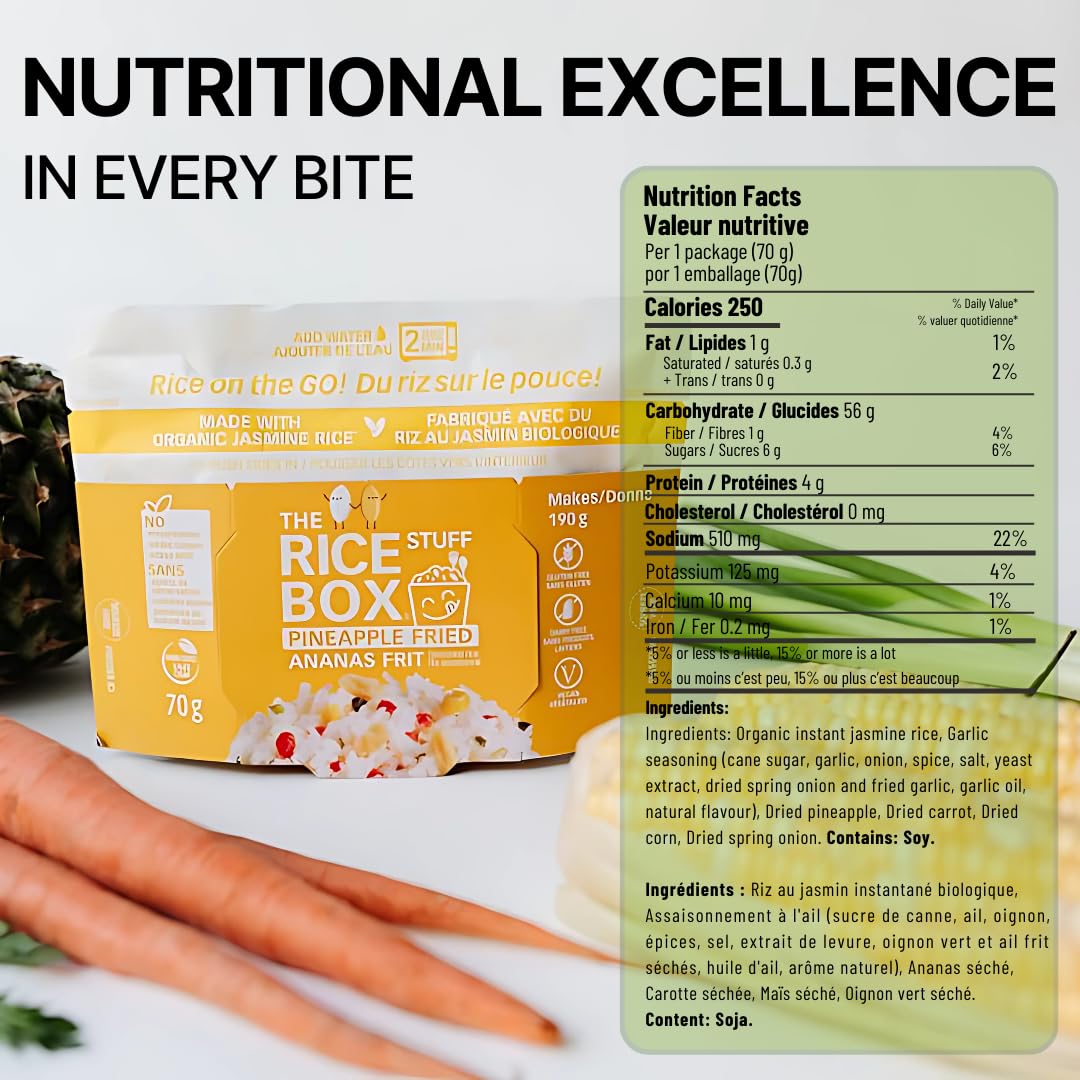 The Rice Stuff Box - Pineapple Fried Instant Rice Meals, Organic Jasmine, NON-GMO, Gluten-Free, Vegan, Dairy-Free (Pack of 6)