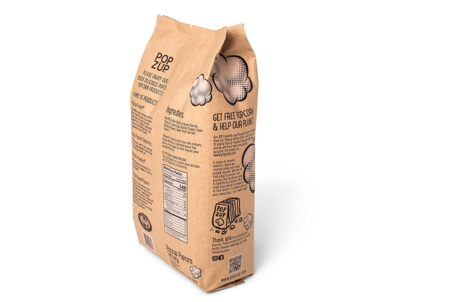 Popzup Popcorn - Gluten Free, Non-GMO, Hand-Popped & Seasoned, Butter Me Up Flavor, 5 Ounce (Pack of 2)