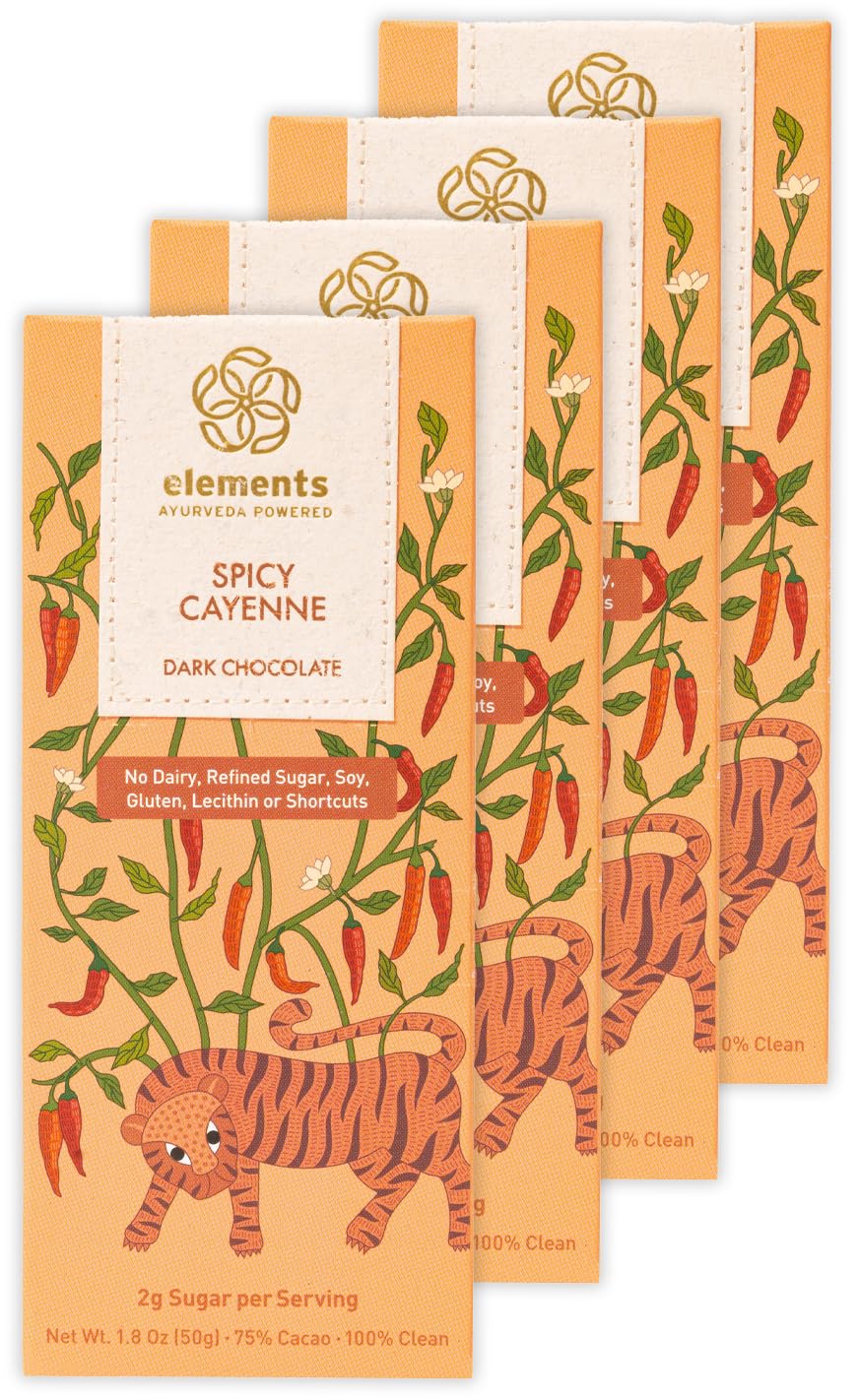 Elements Truffles Spicy Cayenne Chocolate Bar w/Cinnamon - Heavy Metal Tested-Dairy Free Chocolate Bars - Paleo, Gluten Free, No